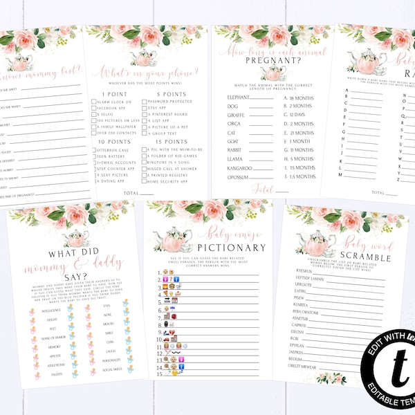 Tea Party Baby Shower Games - Etsy