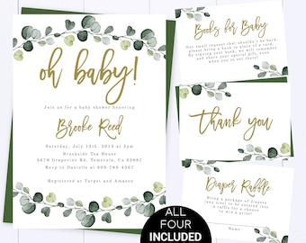 Eucalyptus Baby Shower Invitation Greenery Baby Shower Oh Baby Greenery Baby Shower Invitation Editable Eucalyptus Shower Invitation