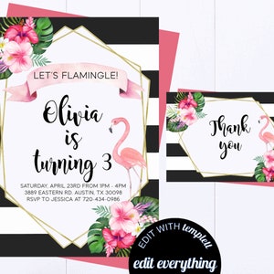 Flamingo Birthday Invitation Pink Birthday Invite Floral Flamingo Birthday Invite Tropical Birthday Invitation Let&#39;s Flamingle Party Invite