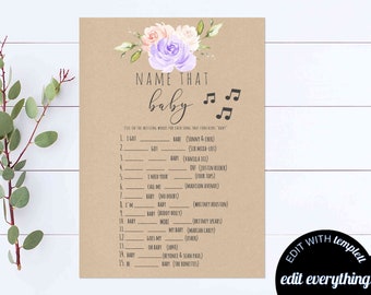 Name That Song Baby Shower Spiel Floral Baby Sohwer Name That Baby Song Aktivität Floral Name That Song Baby Shower druckbares Spiel