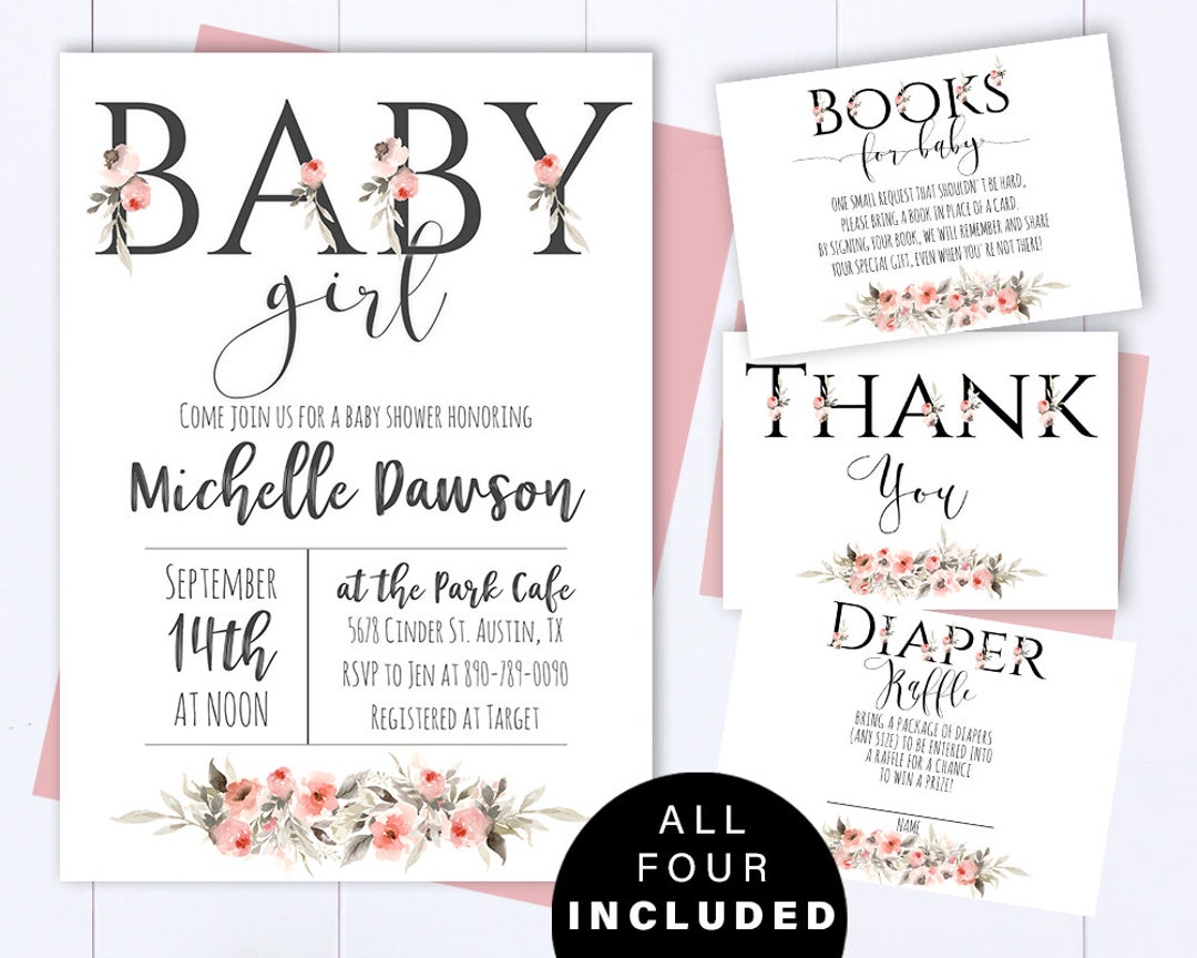 Floral Baby Shower Invitation Template Floral Watercolor Baby Shower ...