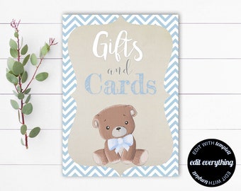 Bear Gifts and Cards Sign Gifts and Cards Baby Shower Sign Baby Shower Gift Table Sign Cards and Gift Sign Baby Shower Signs Blue Baby Decor