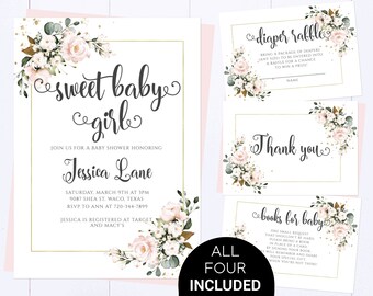 Floral Baby Shower Invitation Floral Pink And Gold Baby Shower Invite Sweet Baby Girl Shower Invitation Gold Baby Shower Invite