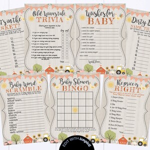 Farm Baby Shower Games Farm Animal Printable Baby Shower Games Package Baby Shower Game Set Down On The Farm Baby Shower Printable Games