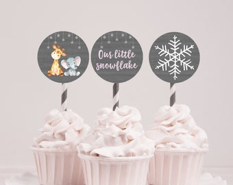 Elephant Baby Shower Cupcake Toppers Giraffe Baby Shower Cupcake Toppers Pink Cupcake Toppers Winter Baby Shower Toppers Safari Baby Shower