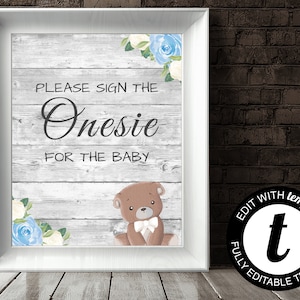 Bear Baby Shower Decorate A Onesie Station Sign Floral Baby Shower Onesie Sign Decorate A Onesie Station Printable Shower Onesie Sign
