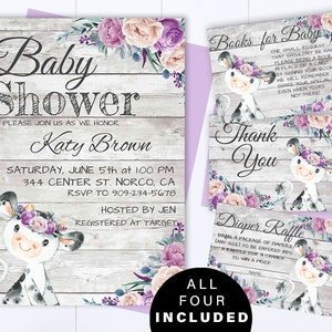 Purple Cow Baby Shower Invite Purple and Gray Baby Girl Shower Invitations Purple Cow Girl Baby Shower Purple Cow Invite Farm Baby Shower