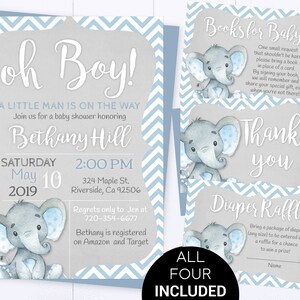 Blue Elephant Baby Shower Boy Invite Blue And Gray Baby Shower Baby Boy Shower Invitation Blue Elephant Boy Baby Shower Blue Elephant Invite
