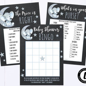 Twinkle Twinkle Little Star Douchespellen Afdrukbare blauwe sterren Babyshowerspellen Pakket Blauwe Olifant Babyshower Activiteitendouchespellen