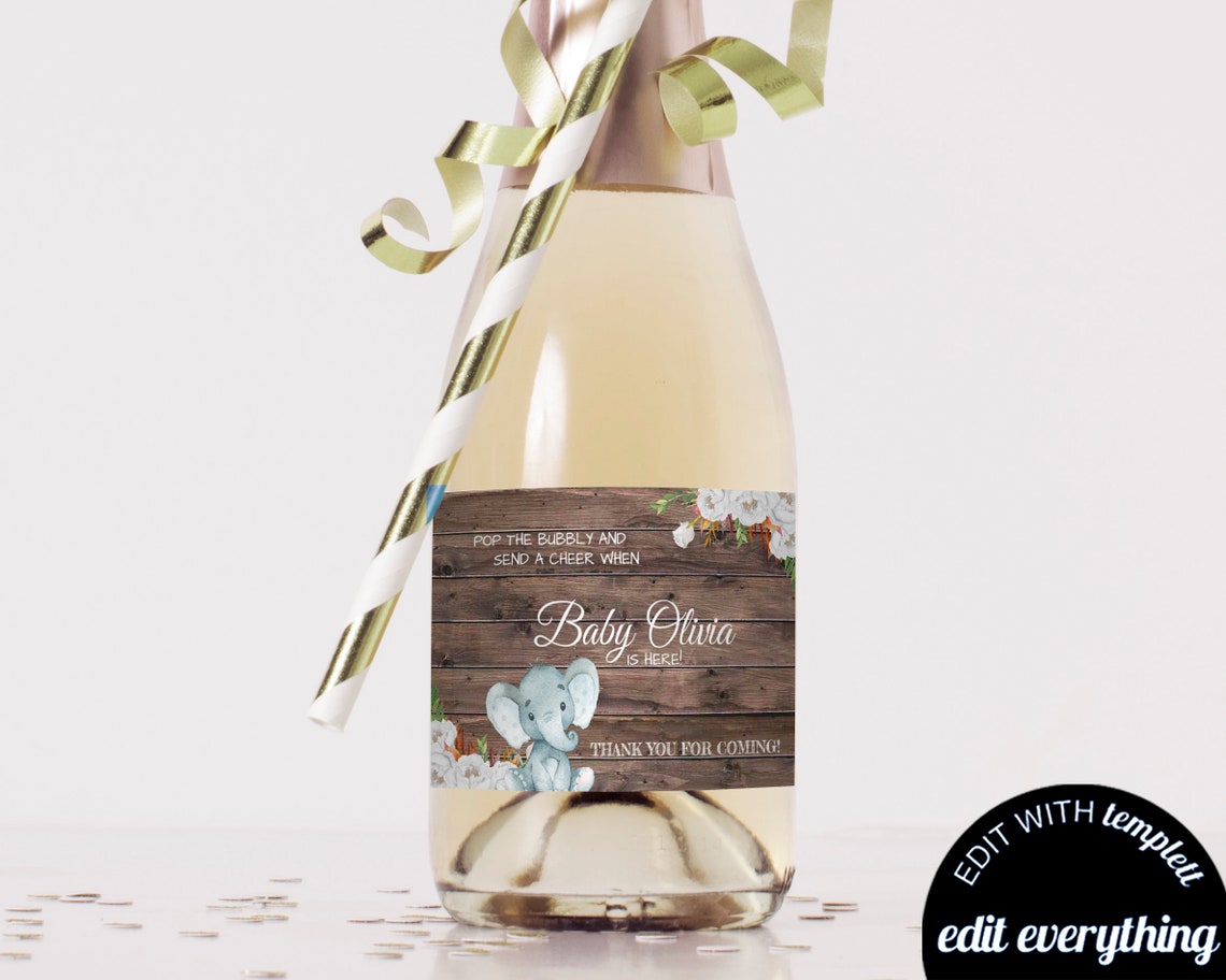 Elephant Baby Shower Mini Champagne Labels Baby Shower Favor Etsy