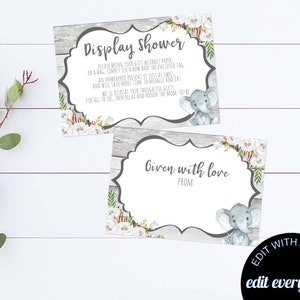 Baby Shower Display Shower Invitation Insert And Gift Tag Elephant Baby Shower Display Card Insert Display Shower Card Insert Elephant Card