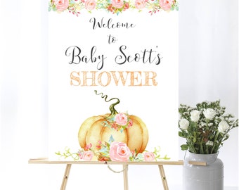 Pumpkin Baby Shower Welcome Sign Pink Floral Baby Shower Welcome Sign Fall Baby Shower Welcome Sign Printable Floral Pumpkin Welcome Sign