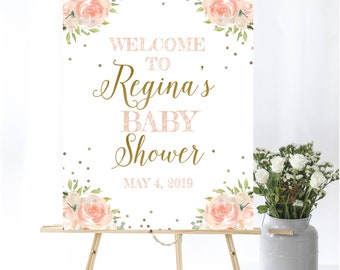 Melocotón floral bebé ducha signo de bienvenida bebé signo de bienvenida melocotón bebé ducha decoración bienvenida ducha signo imprimible floral melocotón signo de bienvenida