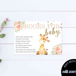 Giraffe Boeken voor babykaarten Babyshowerboeken voor baby Boekaanvraagkaart Breng een boekkaart Neem een boekeninzet mee Boek in plaats van een kaart