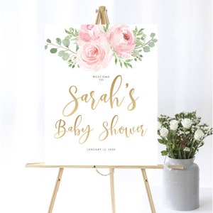 Blush Pink Floral Baby Shower Welcome Sign Baby Welcome Sign Baby Shower Floral Welcome Shower Sign Printable Gold Welcome Sign
