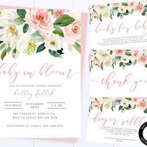 Baby In Bloom Pink Floral Baby Shower Invitation Template Girl Baby Shower Invitation Baby In Bloom Floral Shower Invite Spring Baby Shower