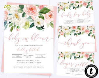 Baby In Bloom Pink Floral Baby Shower Invitation Template Girl Baby Shower Invitation Baby In Bloom Floral Shower Invite Spring Baby Shower