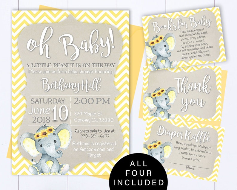 Yellow Elephant Baby Shower Invite Yellow And Floral Baby Girl Etsy Yellow Elephant Baby Shower Invite Yellow And Floral Baby Girl Etsy