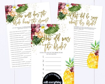 Jeux de douche nuptiale tropicale Jeux de douche nuptiale imprimables Paquet Activité de douche nuptiale Douche nuptiale imprimable Ensemble de jeu imprimable floral