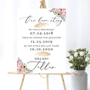 Our Love Story Bridal Shower Sign Boho Bridal Story Sign Floral Bridal Shower Date Sign Printable Dusty Floral Wedding Sign Love Story Sign