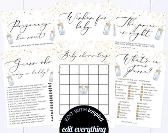 Paquete de juegos de ducha Poppin' Bottles Paquete de juegos de Baby Shower con burbujas doradas imprimibles Paquete de juegos de Baby Shower con botellas explosivas imprimibles Juegos imprimibles