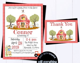 Farm Birthday Invitation Editable Farm Birthday Template Barnyard Birthday Invite Farm Birthday Theme Party Down On The Farm Party Invite