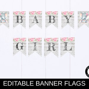 Elephant Welcome Baby Shower Banner Baby Girl Elephant Banner Pink Floral Baby Shower Banner Bunting Baby Shower Wood Elephant Banner