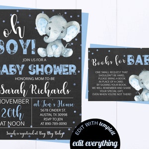 Blue Elephant Baby Shower Boy Invite Blue Baby Shower Baby Boy Shower Invitations Blue Elephant Boy Baby Shower Blue Elephant Invite