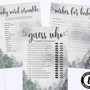 Winter Baby Shower Games Printable Baby Shower Games Package Woodland ...