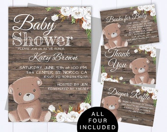 Bear Baby Shower Boy Invite Rusitc Baby Shower Baby Neutral Shower Invitations Teddy Bear Boy Baby Shower Rustic Bear Invite Woodland Bear