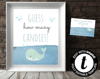 Whale Candy Guessing Game Guess How Many Shower Game Candies Guess Game How Many Candies Baby Shower Activity Whale Shower Guessing Game