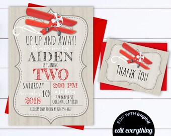 Up Up And Away Airplane Birthday Invitation Template Rustic Airplane Birthday Invitation Any Age Birthday Red Airplane Birthday Invitation