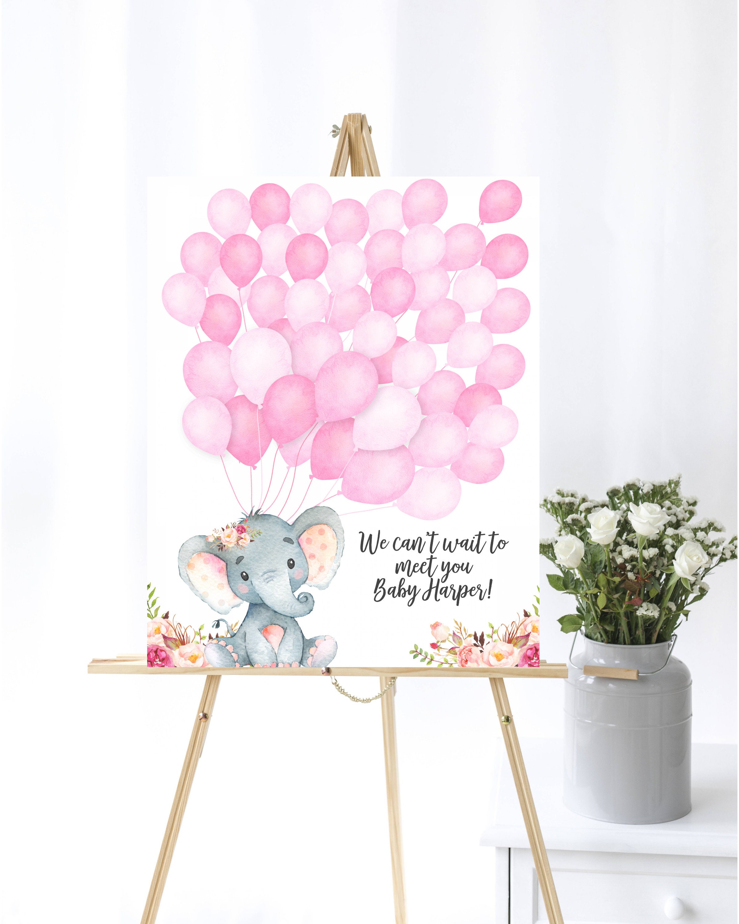 Pink Elephant Balloon Signature Guestbook Alternative Baby - Etsy