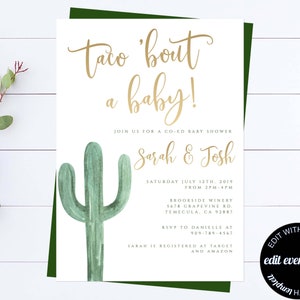 Taco Bout A Baby Co-Ed douche uitnodiging Fiesta baby shower uitnodigen Floral Cactus Co-Ed uitnodigen Cinco De Mayo Fiesta baby shower zuidwestelijk