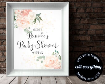 Floral Watercolor Baby Shower Welcome Sign Baby Welcome Sign Baby Shower Decor Welcome Shower Sign Printable Welcome Sign Printable Sign