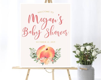 Melocotón bebé ducha signo de bienvenida floral bebé signo de bienvenida melocotón bebé ducha decoración floral bienvenida ducha signo imprimible melocotón signo de bienvenida