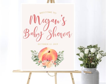 Peach Baby Shower Welcome Sign Floral Baby Welcome Sign Peach Baby Shower Decor Floral Welcome Shower Sign Printable Peach Welcome Sign