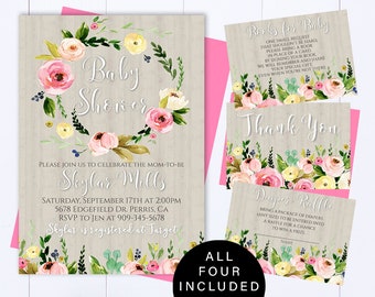 Floral Wreath Baby Shower Invitation Template Floral Watercolor Wreath Baby Shower Invite Girl Floral Wreath Greenery Baby Shower Invitation