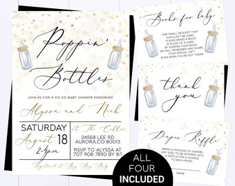 Poppin Bottles Baby Shower Invitation Template Poppin' Bottles Coed Baby Shower Invitation Gold Baby Shower Invite Poppin' Bottles