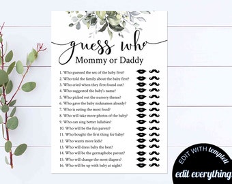 Guess Who Mommy Or Daddy Baby Shower Game Guess Who Game Shower Game Mommy Or Daddy Baby Shower Game Greenery Guess Who Shower Game