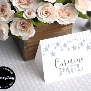 Twinkle Twinkle Blue Star Stationaire kaart Afdrukbare hangende sterren Gepersonaliseerde stationaire kaart Bewerkbare stationaire kaart DIY stationaire kaarten