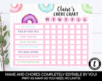 Donut Chore Chart Editable Kids Chore Chart Reward Chart For Kids Sprinkles Kid Chores Responsibility Chart Printable Weekly Chores Chart