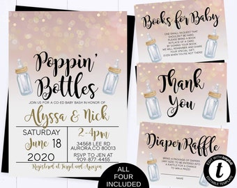 Poppin Bottles Baby Shower Invitation Template Poppin' Bottles Coed Baby Shower Invitation Gold And Pink Baby Shower Invite Poppin' Bottles