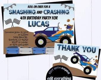 Monster Truck Geburtstagsparty Einladung LKW-Einladung LKW-Geburtstagsparty Junge Geburtstag Monster Truck Einladen Monster Truck Theme