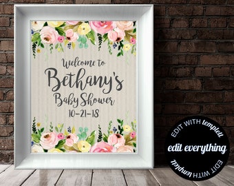 Floral Watercolor Baby Shower Welcome Sign Baby Welcome Sign Baby Shower Decor Welcome Shower Sign Printable Welcome Sign Printable Sign