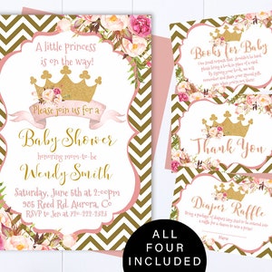 Floral Princess Baby Shower Invitation Floral Watercolor Baby Shower Invite Girl Baby Shower Princess Invitation Baby Shower Princess Invite