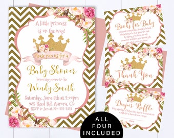 Floral Princess Baby Shower Invitation Floral Watercolor Baby Shower Invite Girl Baby Shower Princess Invitation Baby Shower Princess Invite