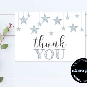 Twinkle Twinkle Blue Star dank u kaart afdrukbare hangende sterren dank u kaart bewerkbare dank u Twinkle Twinkle dank u sjabloon