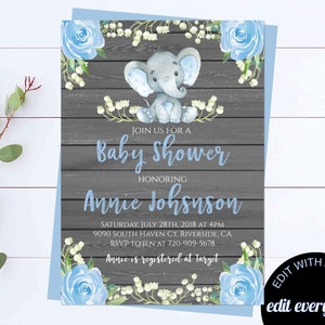 Blue Elephant Baby Shower Boy Invite Blue Baby Shower Baby Boy Shower Invitations Blue Elephant Boy Baby Shower Blue Elephant Invite