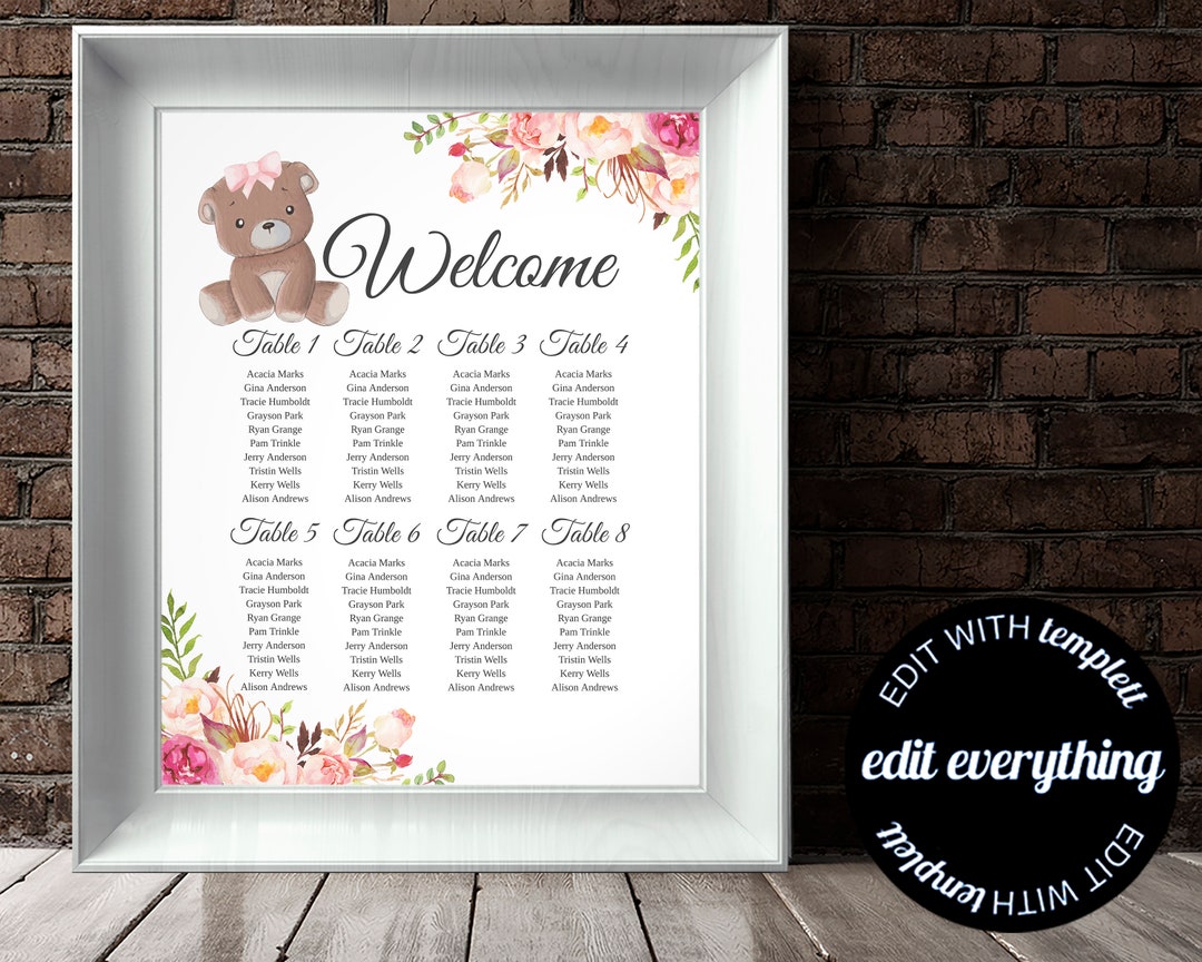 Floral Baby Shower Seating Chart Printable Baby Shower Seating Plan ...